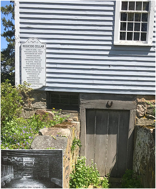 image of the regicide cellar door and an historic postcard showing its interior